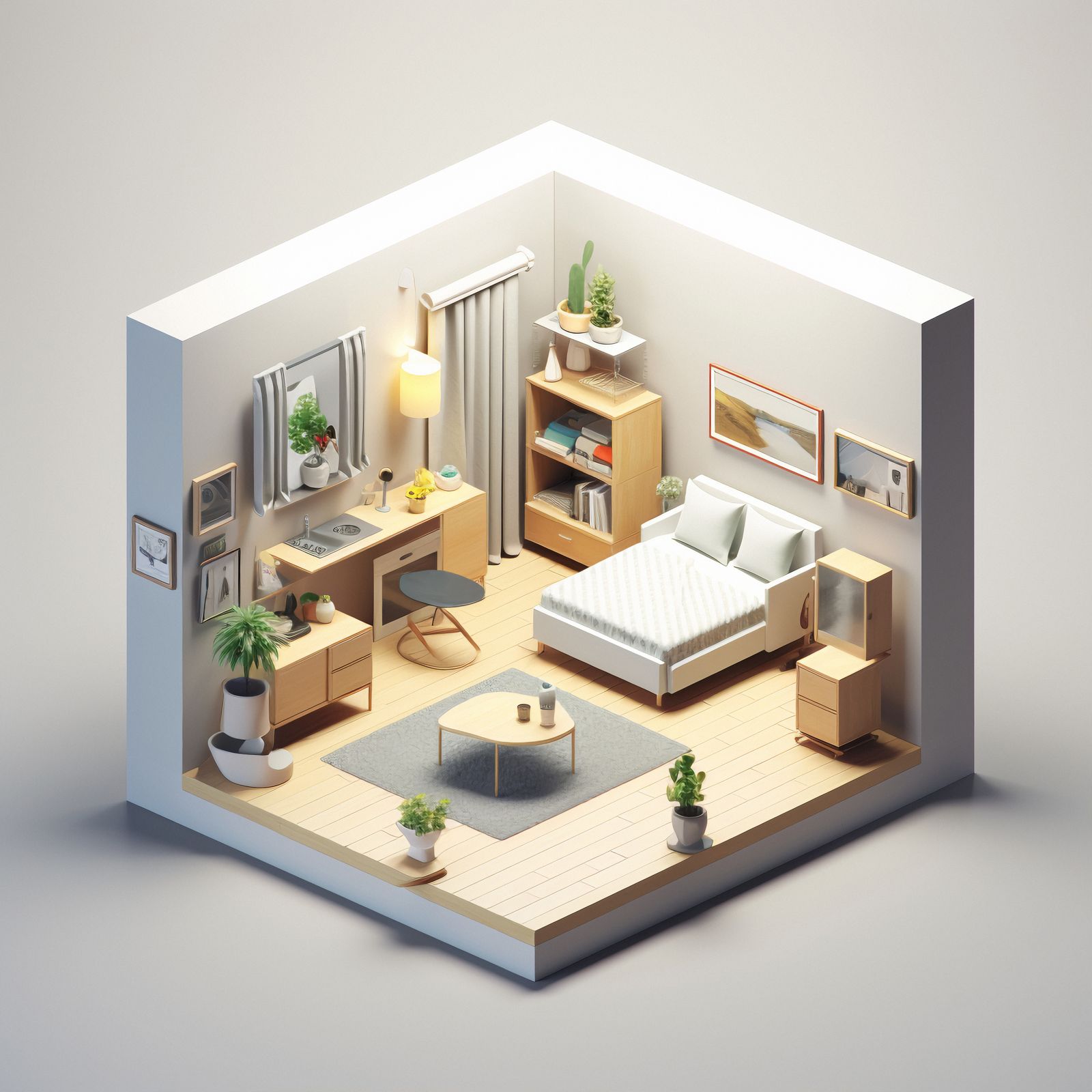 3D interior design visualization of a bedroom created at the Manzil Homes design studio